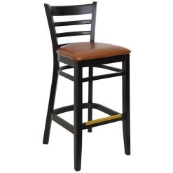 Best Sale 👏 BFM Seating Berkeley Black Beechwood Ladder Back Barstool With 2" Light Brown Vinyl Seat ⭐