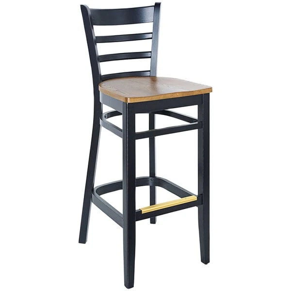 Best Pirce ๐ BFM Seating Berkeley Black Beechwood Ladder Back Barstool With Autumn Ash Wood Seat ๐งจ