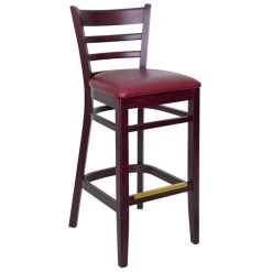 Cheap 🔔 BFM Seating Berkeley Dark Mahogany Beechwood Ladder Back Barstool With 2" Burgundy Vinyl Seat 😉