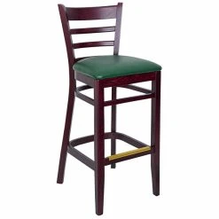 Brand new 🔔 BFM Seating Berkeley Dark Mahogany Beechwood Ladder Back Barstool With 2" Green Vinyl Seat 🔔