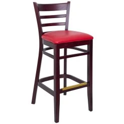Budget 🤩 BFM Seating Berkeley Dark Mahogany Beechwood Ladder Back Barstool With 2" Red Vinyl Seat 😉