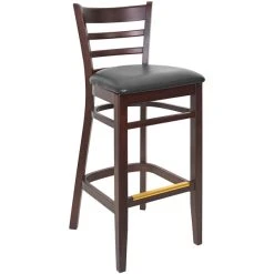 New 👏 BFM Seating Berkeley Dark Walnut Beechwood Ladder Back Barstool With 2" Black Vinyl Seat 👍