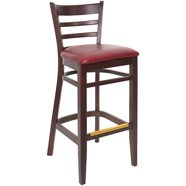Outlet ๐งจ BFM Seating Berkeley Dark Walnut Beechwood Ladder Back Barstool With 2" Burgundy Vinyl Seat ๐
