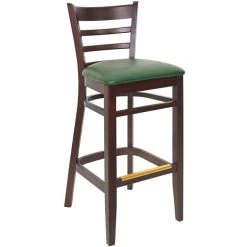 Promo 🤩 BFM Seating Berkeley Dark Walnut Beechwood Ladder Back Barstool With 2" Green Vinyl Seat 😍