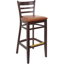 Best Sale 🥰 BFM Seating Berkeley Dark Walnut Beechwood Ladder Back Barstool With 2" Light Brown Vinyl Seat 🥰