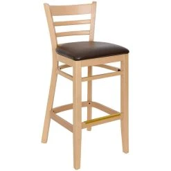 Best Sale 🔥 BFM Seating Berkeley Natural Beechwood Ladder Back Barstool With 2" Black Vinyl Seat 🔥