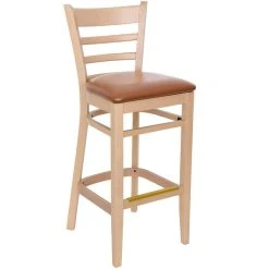 Buy 🌟 BFM Seating Berkeley Natural Beechwood Ladder Back Barstool With 2" Light Brown Vinyl Seat 🤩