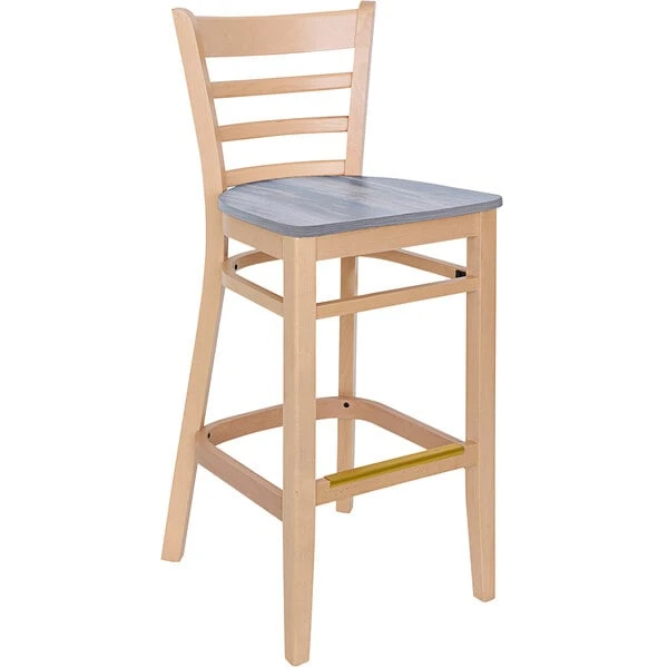 Cheapest 💯 BFM Seating Berkeley Natural Beechwood Ladder Back Barstool With Relic Chestnut Seat 👍