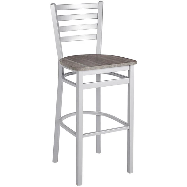 Buy 🔔 BFM Seating Lima Silver Mist Steel Ladder Back Barstool With Relic Chestnut Seat ✔️