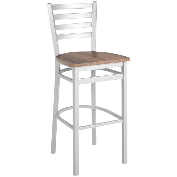Buy 🎁 BFM Seating Lima Silver Mist Steel Ladder Back Barstool With Relic Knotty Pine Seat 🔥