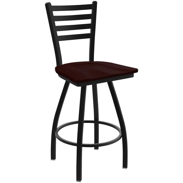 Best Pirce 😀 Holland Bar Stool XL 410 Jackie 30" Ladderback Swivel Bar Stool With Black Wrinkle Finish And Dark Cherry Oak Seat 🎉