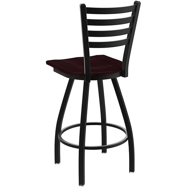 Best Pirce 😀 Holland Bar Stool XL 410 Jackie 30" Ladderback Swivel Bar Stool With Black Wrinkle Finish And Dark Cherry Oak Seat 🎉 - Image 2