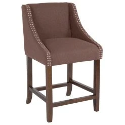 Wholesale 👏 Flash Furniture CH-182020-24-BN-F-GG Carmel Series Counter Height Stool In Brown Fabric With Walnut Frame And Nail Trim Accent 🛒