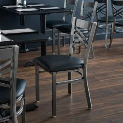 New 🧨 Lancaster Table & Seating Clear 🧥 Coat Steel Cross Back Chair With 2 1/2" Black Padded Seat 🎉