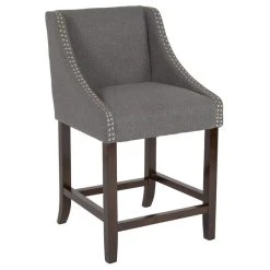 Wholesale 🔥 Flash Furniture CH-182020-24-DKGY-F-GG Carmel Series Counter Height Stool In Dark Gray Fabric With Walnut Frame And Nail Trim Accent ⭐