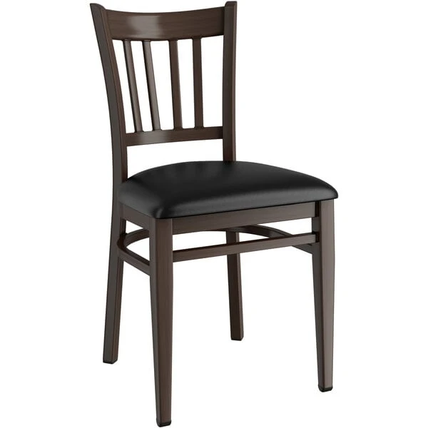 Discount 🥰 LT&S Spartan Series Lancaster Table & Seating Spartan Series Metal Slat Back Chair With Walnut Wood Grain Finish And Black Vinyl Seat 🥰 - Image 2