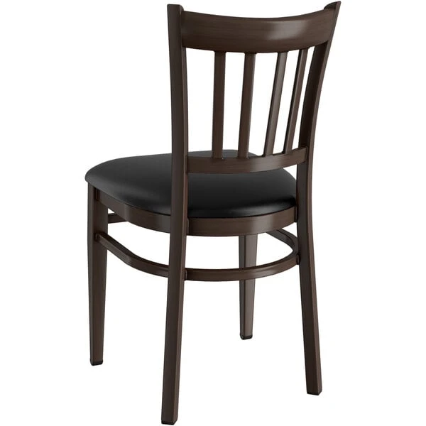 Discount 🥰 LT&S Spartan Series Lancaster Table & Seating Spartan Series Metal Slat Back Chair With Walnut Wood Grain Finish And Black Vinyl Seat 🥰 - Image 3