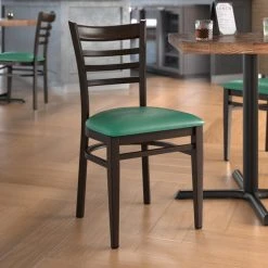 Wholesale ⌛ LT&S Spartan Series Lancaster Table & Seating Spartan Series Metal Ladder Back Chair With Walnut Wood Grain Finish And Green Vinyl Seat ❤️