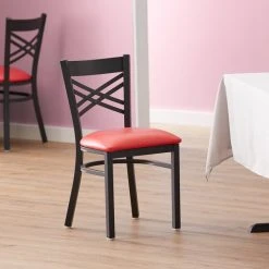 Best Pirce 👍 Lancaster Table & Seating Cross Back Black Chair With Red Vinyl Seat 🔔