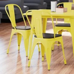 Wholesale 💯 LT&S Alloy Series Lancaster Table & Seating Alloy Series Yellow Metal Indoor Industrial Cafe Chair With Vertical Slat Back And Black Wood Seat 👏