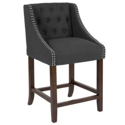 Cheapest ❤️ Flash Furniture CH-182020-T-24-BK-F-GG Carmel Series Counter Height Stool In Black Tufted Fabric With Walnut Frame And Nail Trim Accent 😀