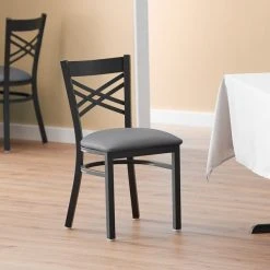 Discount 🌟 Lancaster Table & Seating Black Cross Back Chair With Dark Gray Padded Seat 🔔