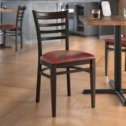 Discount ❤️ LT&S Spartan Series Lancaster Table & Seating Spartan Series Metal Ladder Back Chair With Walnut Wood Grain Finish And Burgundy Vinyl Seat 👍