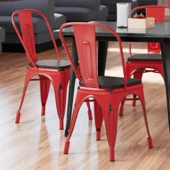 Wholesale ✨ LT&S Alloy Series Lancaster Table & Seating Alloy Series Distressed Red Metal Indoor Industrial Cafe Chair With Vertical Slat Back And Black Wood Seat 🤩