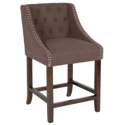 Top 10 🥰 Flash Furniture CH-182020-T-24-BN-F-GG Carmel Series Counter Height Stool In Brown Tufted Fabric With Walnut Frame And Nail Trim Accent 😍