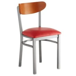 Flash Sale 😉 LT&S Boomerang Series Lancaster Table & Seating Boomerang Clear 🧥 Coat Chair With Red Vinyl Seat And Cherry Back 🛒