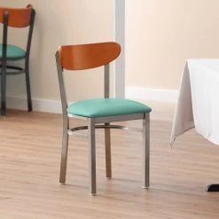 Cheapest 😀 LT&S Boomerang Series Lancaster Table & Seating Boomerang Clear 🧥 Coat Chair With Seafoam Vinyl Seat And Cherry Back 🛒