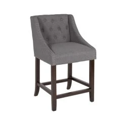 Cheapest 🎉 Flash Furniture CH-182020-T-24-DKGY-F-GG Carmel Series 24" Dark Gray Tufted Counter Height Stool With Walnut Frame And Accent Nail Trim ✔️