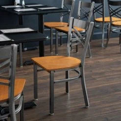 Best deal 😀 Lancaster Table & Seating Clear 🧥 Coat Steel Cross Back Chair With Cherry Wood Seat ⭐