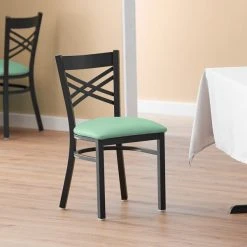 Best Sale ⌛ Lancaster Table & Seating Black Cross Back Chair With Seafoam Padded Seat ✔️