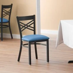 Wholesale 🥰 Lancaster Table & Seating Black Cross Back Chair With Blue Padded Seat 😀