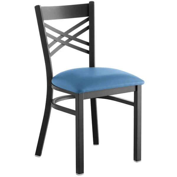 Wholesale 🥰 Lancaster Table & Seating Black Cross Back Chair With Blue Padded Seat 😀 - Image 2