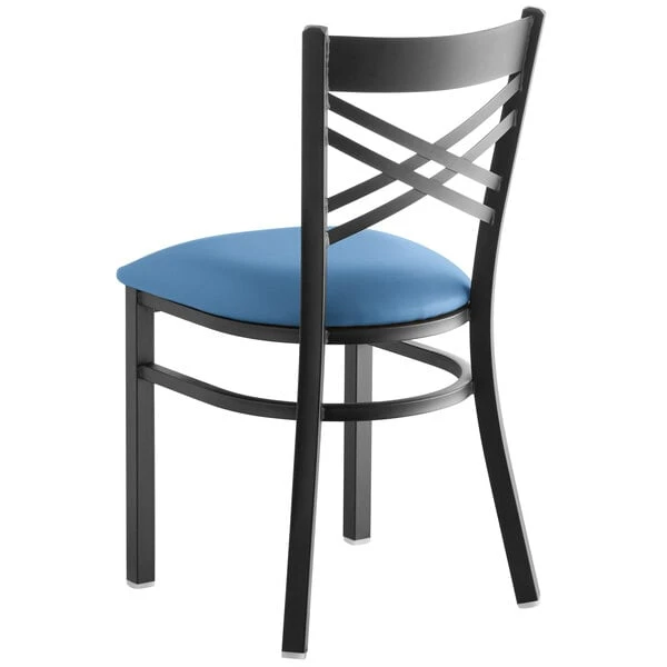 Wholesale 🥰 Lancaster Table & Seating Black Cross Back Chair With Blue Padded Seat 😀 - Image 3