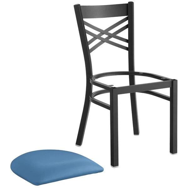 Wholesale 🥰 Lancaster Table & Seating Black Cross Back Chair With Blue Padded Seat 😀 - Image 4