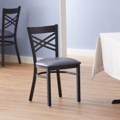 Cheap ❤️ Lancaster Table & Seating Cross Back Black Chair With Navy Vinyl Seat ✨