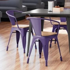 Best Sale ๐ LT&S Alloy Series Lancaster Table & Seating Alloy Series Purple Metal Indoor Industrial Cafe Arm Chair With Natural Wood Seat โจ