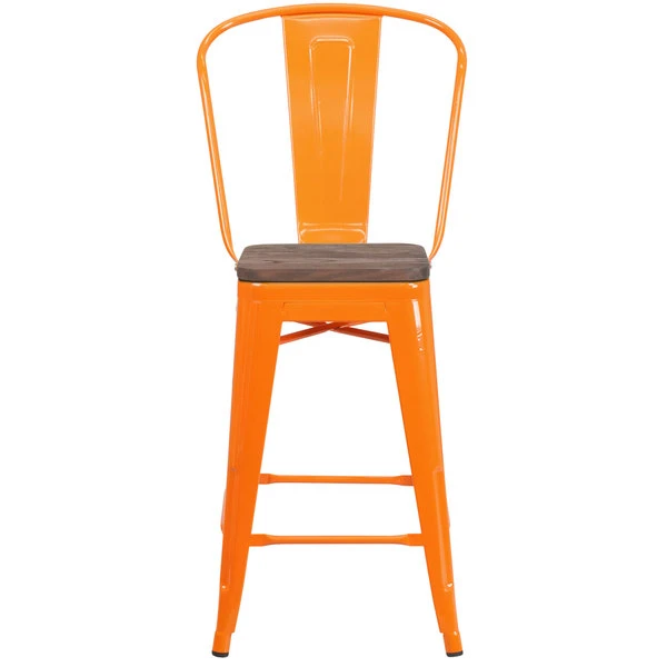 Best Pirce 💯 Flash Furniture CH-31320-24GB-OR-WD-GG 24" Orange Metal Counter Height Stool With Vertical Slat Back And Wood Seat ⭐ - Image 2