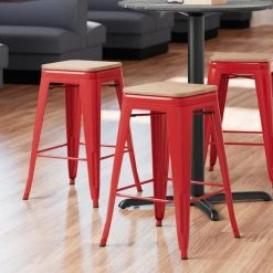Best Sale ๐งจ LT&S Alloy Series Lancaster Table & Seating Alloy Series Red Metal Indoor Industrial Cafe Counter Height Stool With Natural Wood Seat ๐ฏ