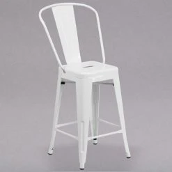 Deals 🔔 Flash Furniture CH-31320-24GB-WH-GG 24" White Galvanized Steel Counter Height Stool With Vertical Slat Back And Drain Hole Seat ✔️