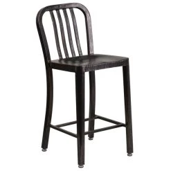Best deal ✨ Flash Furniture CH-61200-24-BQ-GG 24" Black-Antique Gold Metal Indoor / Outdoor Counter Height Stool With Vertical Slat Back 👍