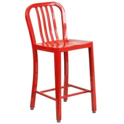 Budget 🌟 Flash Furniture CH-61200-24-RED-GG 24" Red Metal Indoor / Outdoor Counter Height Stool With Vertical Slat Back 😍