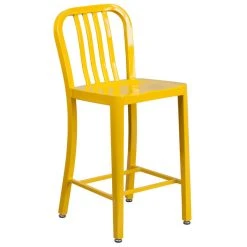Wholesale 🎉 Flash Furniture CH-61200-24-YL-GG 24" Yellow Metal Indoor / Outdoor Counter Height Stool With Vertical Slat Back 😀