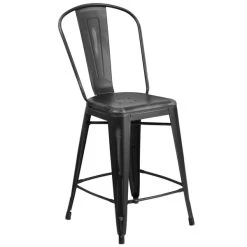 Best deal ✔️ Flash Furniture ET-3534-24-BK-GG Distressed Black Metal Counter Height Stool With Vertical Slat Back And Drain Hole Seat 🔔
