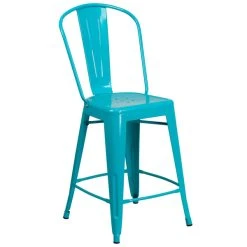 Discount ⌛ Flash Furniture ET-3534-24-CB-GG 24" Crystal Teal Blue Galvanized Steel Counter Height Stool With Vertical Slat Back And Drain Hole Seat 😉