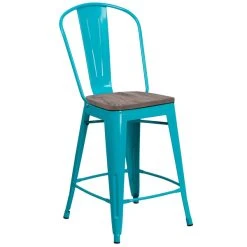 Discount 🧨 Flash Furniture ET-3534-24-CB-WD-GG 24" Crystal Teal-Blue Metal Counter Height Stool With Vertical Slat Back And Wood Seat 🔥