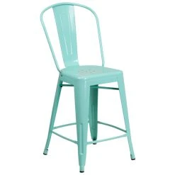 Cheapest 🔥 Flash Furniture ET-3534-24-MINT-GG 24" Green Mint Galvanized Steel Counter Height Stool With Vertical Slat Back And Drain Hole Seat 🎁